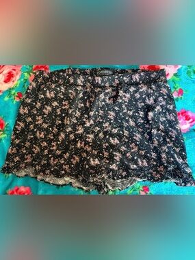 Forever 21 Black Floral shorts with Pink and Green Accents